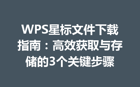WPS星标文件下载指南:高效获取与存储的3个关键步骤
