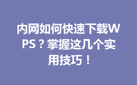 内网如何快速下载WPS？掌握这几个实用技巧！ 一