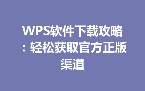 WPS软件下载攻略：轻松获取官方正版渠道
