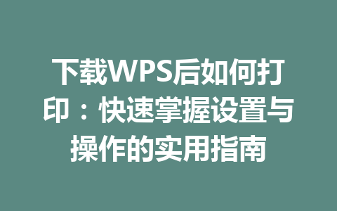 下载WPS后如何打印：快速掌握设置与操作的实用指南