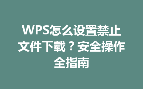 WPS怎么设置禁止文件下载?安全操作全指南