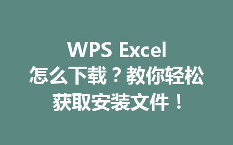 WPS Excel怎么下载？教你轻松获取安装文件！ 一